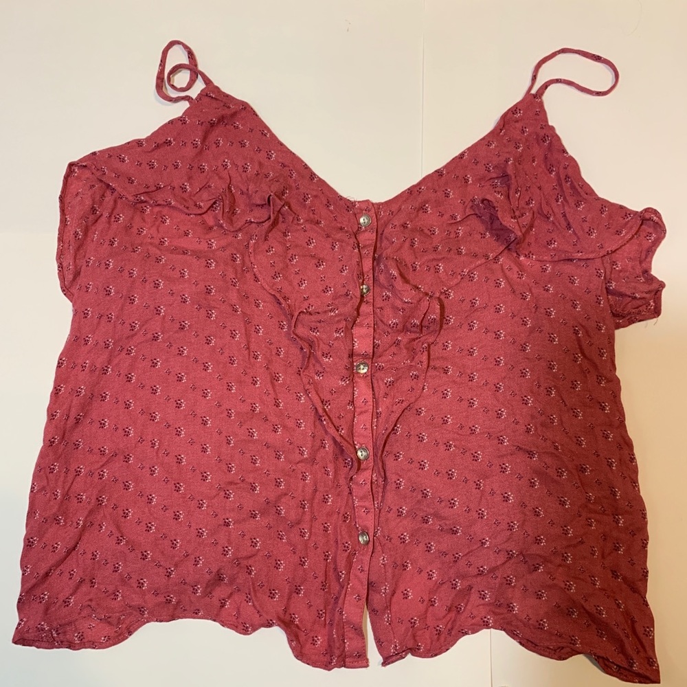 American Eagle pink printed ruffle tank top